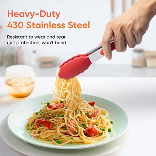 Small Silicone Tongs for Cooking, 3 PCS 7-Inch Mini Serving Tong - color: 7"-MultiColor