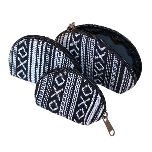 Set of 3 Handmade Boho Coin Purses – Cotton & Hemp Zip Pouches (Made in Kathmandu) | Small Travel Wallets for Coins, Keys & Cards | Ethnic Pattern Mini Bags (Black) - color: Black