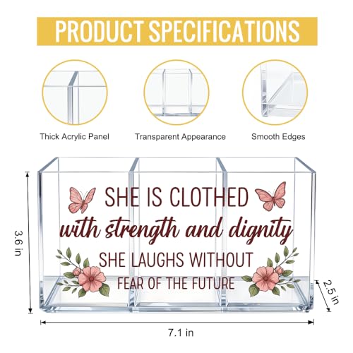 She Is Clothed with Strength Acrylic Pen Holder 3 Compartments - color: Transparent056