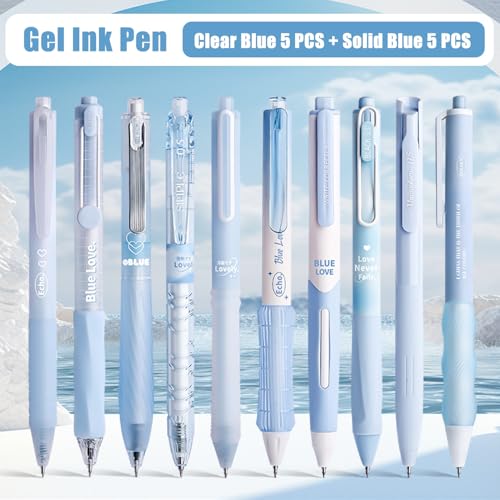 10PCs Pastel Gel Ink Pen Set,Retractable Black Ink Pens 0.5mm Fine Point - color: Blue