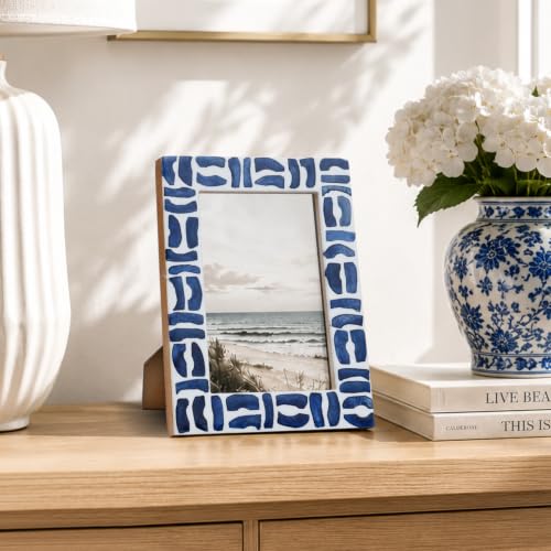 Handicrafts Home Handmade Bone & Resin Inlay Coastal Blue Picture Frame,6x4 - color: Mosaic- Blue White, size: 4X6