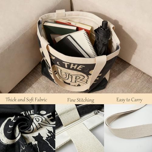 Large Tote Shopping Bag Cotton Canvas-Reusable grocery Bag with Zipper Aesthetic Reusable Shoulder Bag - style: Style-a