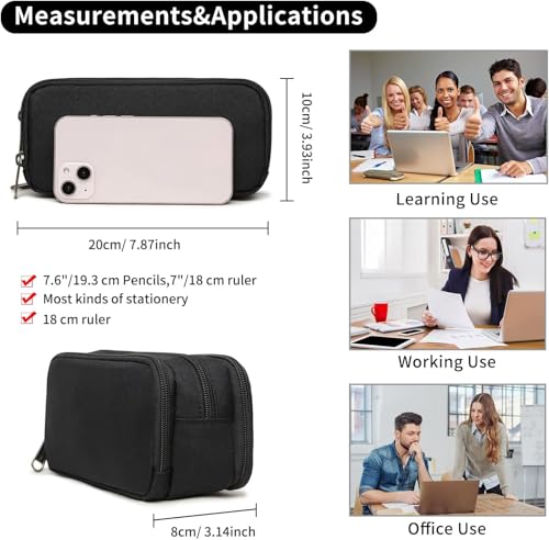 Large Capacity Pencil Case, Aesthetic Pencil Pouch with 3 Compartments - color: 01-3BK
