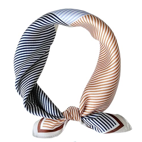 ANDANTINO 100% Mulberry Silk Scarf -21” Square Neckerchief with Gift Packed - color: Contrast Color Stripes