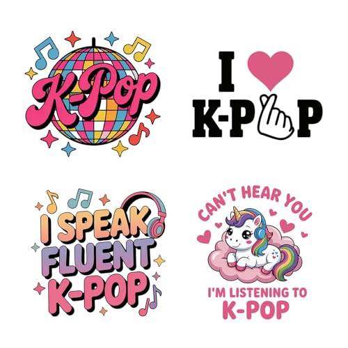 (4pcs) Korean Pop Music Decal Set Cute Girly UV DTF Stickers Waterproof Durable Easy to Apply Music Lover Fan Gift Colorful Decoration for Laptop Water Bottle Helmet 3 Inches