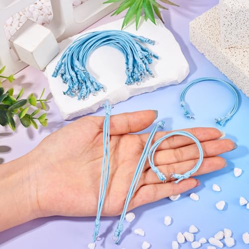 20Pcs Cyan Adjustable Braided Cord Colorful Waxed Thread Half Finished Bracelet with Jump Rings for Wrist DIY Women Jewelry Making Friendship Fashion Bangle Accessory - color: Cyan