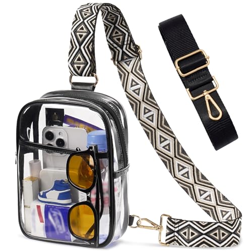 Clear Bag for Stadium Events, Clear Crossbody Sling Purse, 2 Straps - color: 1# Black-b, style: Style 1