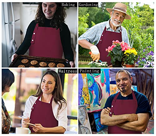 Hongsome Adjustable Button Apron for Women Men Artist Painting Pottery Garden Cooking Kitchen Chef 3 Pockets Waterproof M-XXL - color: Red