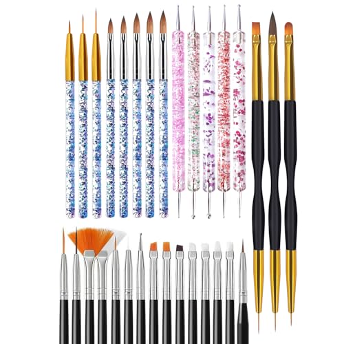 31PCS Nail Art Brush Set, Liner, Dotting, Fan & Flat Brushes - color: black