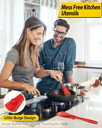 BUNDLEPRO Silicone Cooking Spoons for Nonstick Cookware, One-Piece, 2 Pack - color: Red