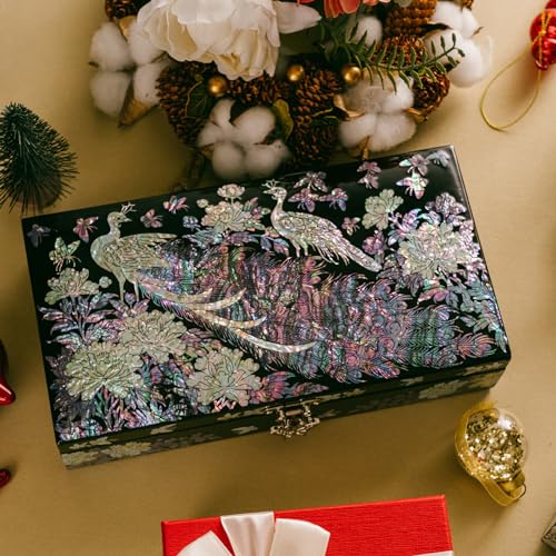 February Mountain Exquisite Mother of Pearl Peacock Design Jewelry Box: Artistry, Elegance, and Versatile Storage Gifts for Women - style: Peacock
