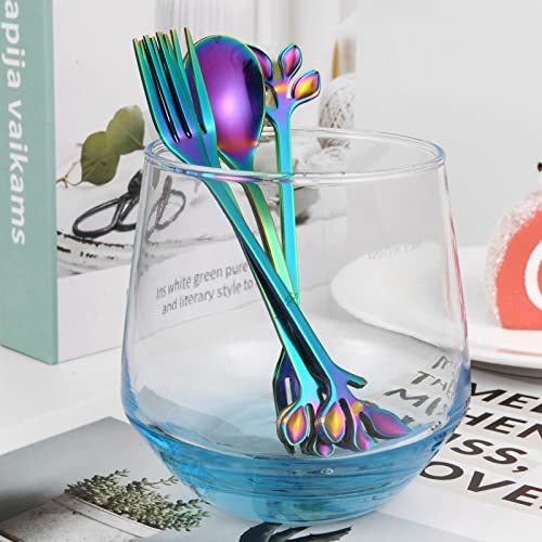 AnSaw 10-Pc Rainbow Mini Spoons & Forks Set, 4.7" - Leaf Handle - color: Rainbow