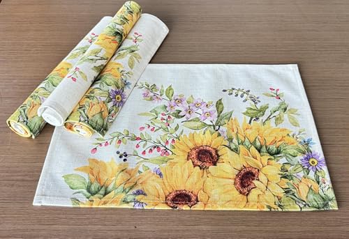Set of 4 Sunflower Floral Leaves Placemats 18x13 Inches - color: Sunflower
