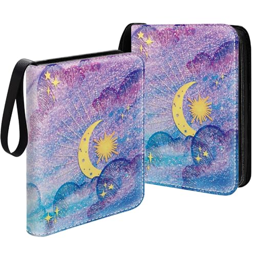 Card Binder 400 Pockets, 50 Sleeves Large Binder Trading Cards Holder 4 Pocket, Storage Organizer, Album Folder Case Protector Collector Gift Purple Star Moon - color: Purple Star Moon, size: 4 Pocket