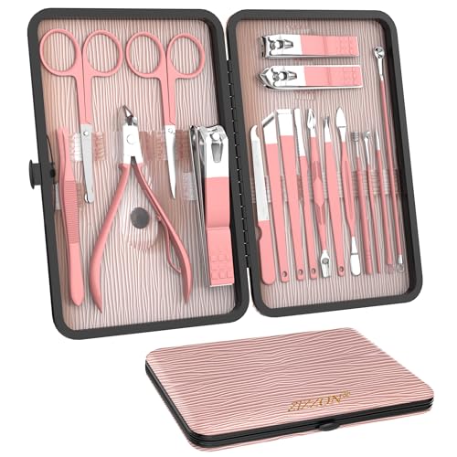 ZIZZON Manicure Set 18 in 1 Professional Pedicure Set Nail scissors Grooming Kit with Leather Travel Case Pink - color: Pink