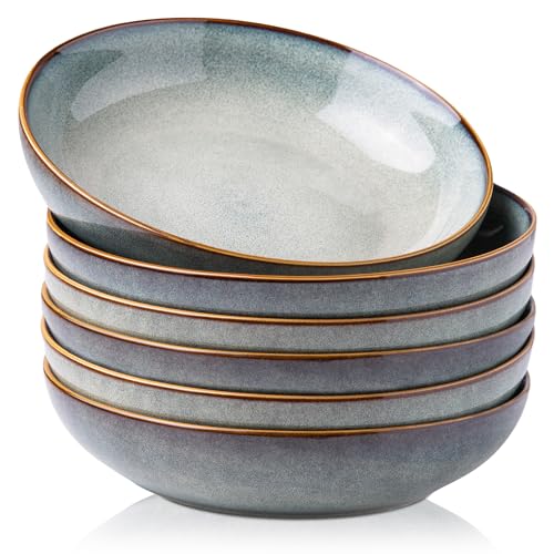 AmorArc 8.5’’ Ceramic Pasta Bowls Set of 6, 36oz Large Stoneware Bowls Set - color: Ocean Blue, size: Set of 6