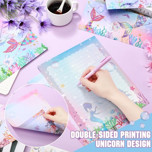 TaoBary 160 Pcs Mermaid Stationery Paper and Envelopes Set, 8.5 x 11'' - size: 8.5 x 11 Inch, style: Mermaid