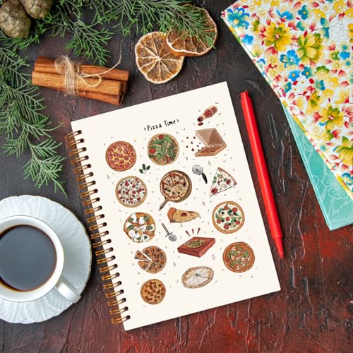 JXREQ Pizza Time Notebook, Pizza Food Lover Gifts Journal Notebook, Modern Trendy Italy Food Journal for Women, Aesthetic Office Supplies, Cute Aesthetic Spiral Notebooks 5.5x8.3 - color: Pizza
