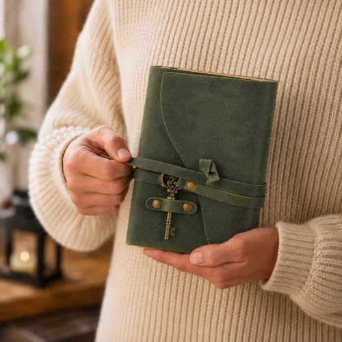NomadCraftsCo Vintage Leather Journal, Handmade Deckle Edge Paper 240 Pages - color: Green, size: 7.5" x 5.5"