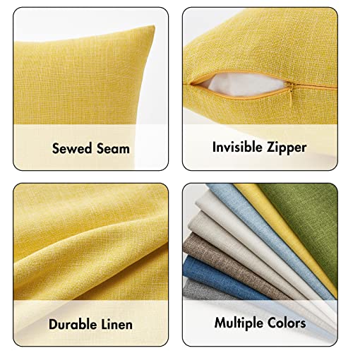 MIULEE Pack of 2 Linen Textured Pillow Covers, 18x18 Inch Yellow - color: Yellow, size: 18" x 18" (Pack of 2)