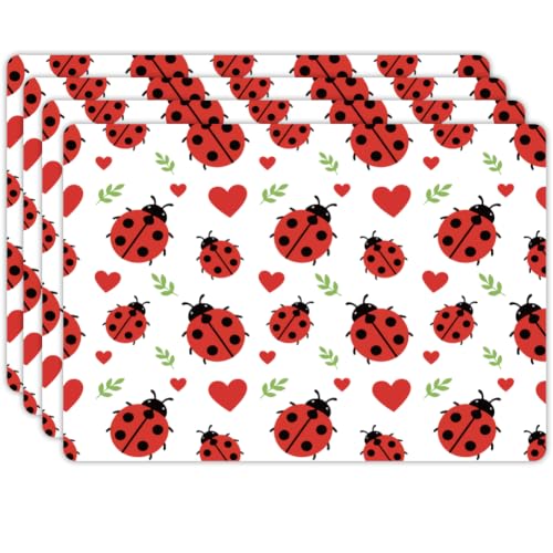 Peacoblue Placemats Set of 4,Faux Leather Ladybug on Leaves Design - style: Ladybug on Leaves