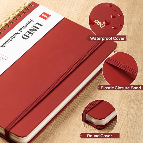deli Crimson Lined Spiral Journal Notebook, 160 Pages, A5 (5.5"x8") Hardcover Writing Notebook, College Ruled Spiral Bound Journal for Women & Men - Perfect for Work, School, Office & Note Taking - color: Crimson