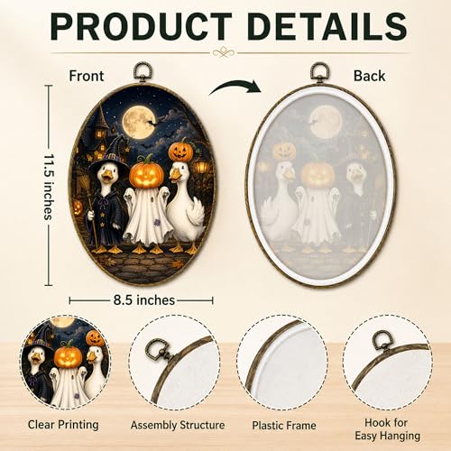 Halloween Duck Oval Wall Art, Framed Canvas Decor, 8.5x11.5 Inch - color: Halloween Witch Duck Pumpkin