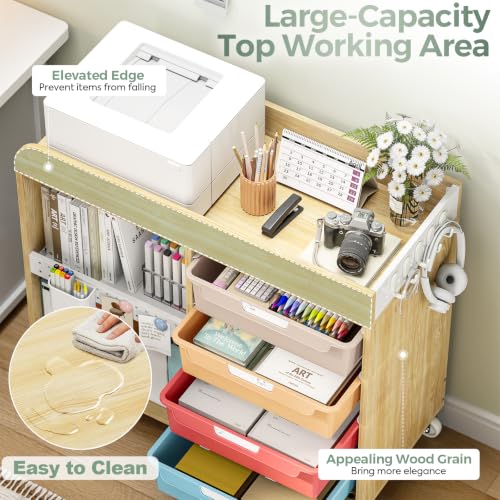 SYKIARIOL Craft Organizers and Art Supply Storage Art Cart, Classic Macaron - color: Classic Macaron