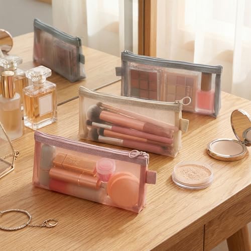 3 PCS Makeup Brush Pouch, Mesh Makeup Bag, Nylon Zipper Pouch, Mesh Makeups Brush Bag, Portable Clear Travel Cosmetic Bags, Small Organizer for Home Office Accessories
