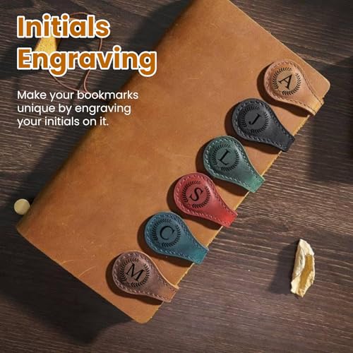 MOTEERLLU Personalized Magnetic Leather Bookmark,Initial,Brown-S - style: Brown-S