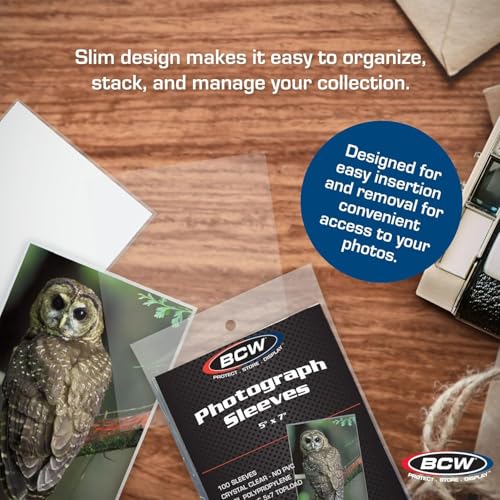 BCW 5x7 Photo Sleeves – 200 ct | Acid Free, No PVC | Soft Clear Plastic Photo Sleeves | Archival Quality | Fits 5x7 Photos & BCW 5x7 Toploaders