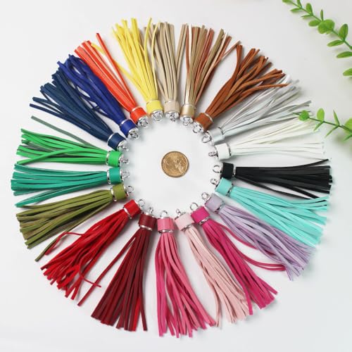 4.3'' Assorted Leather Tassels 20Pcs with Silver Caps - color: Mixed