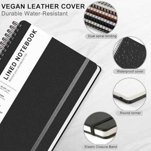 Lined Spiral Journal Notebook, A4 Hardcover Leather Notebook for Work, 8.5''×11'', 100GSM Thick Paper Spiral Bound Journaling Notebooks for Women & Men Office School Note Taking Business, Black - color: Black, size: A4