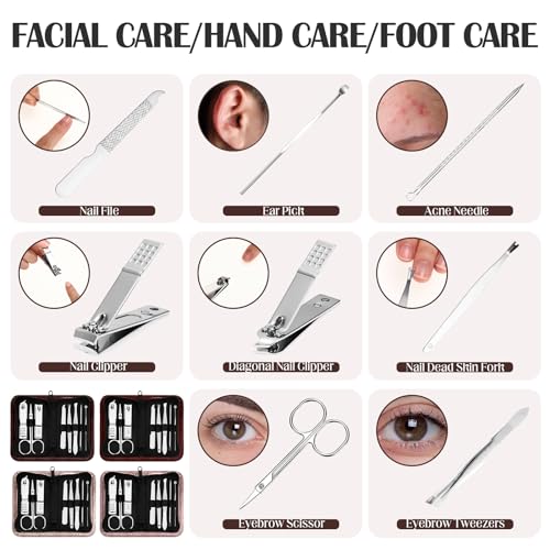 Coume 24 Sets Mini Manicure Kit for Women Men Nail Clippers, Brown Series - color: Brown Series