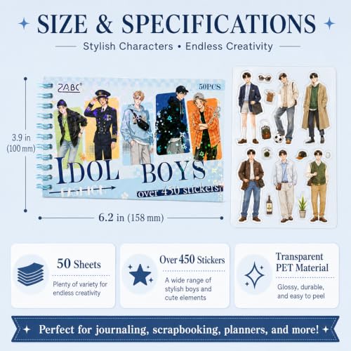 Men Character Sticker Book for Journaling, 50 Sheets PET Stickers - color: 50 Sheets Men Sticker Book