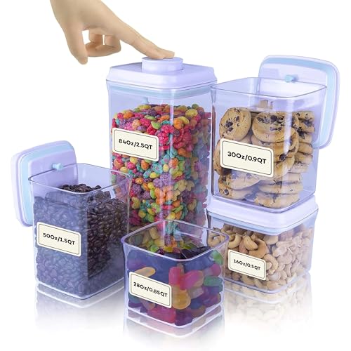 Bop Top Airtight Food Storage Containers with Lid Multi Pack | Kitchen Canister Sets | Air Tight Pantry Container | Pop Top Dry Food Storage Containers for Snacks, Sugar, Flour, Baking, Cereal, Pasta - color: Set of 5