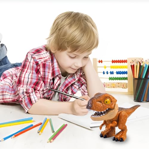 Dinosaur Model Stationery Set, 5 in 1 Dinosaur Stationery Set, Stationery School Supplies Kit Multi-Functional Pencil Pencil Sharpener Rubber Tapeline Stapler (Yellow)