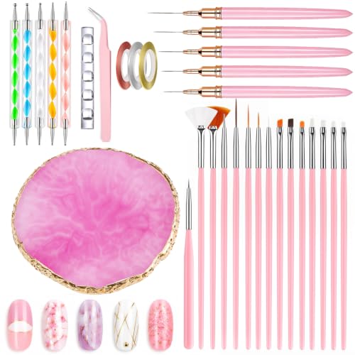 31Pcs Nail Art Brush Set with Liner Brushes, Dotting Tools & Resin Palette - size: Style B