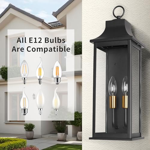 JYZ 2PK 20" Exterior Coach Light Wall Mount, Farmhouse Outdoor Entry Wall Lantern Fixture, Exterior Wall Sconce with E12 Base, Anti-Rust Aluminum with Clear Glass Wall Lamp for Porch, Garage, Patio - size: 20 inch - 2 PK