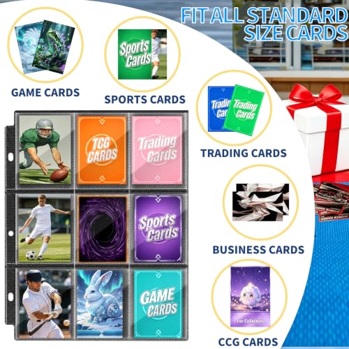 9 Pocket Page Protectors,Double-Sided Trading Card Sleeves for 3 Ring Binder,Acid-Free Baseball Cards Holder, Protective Pages Sheets for Collectible Games, Sports Cards(50Pack, Black,Side-Loading) - color: Black, size: Side-Loading
