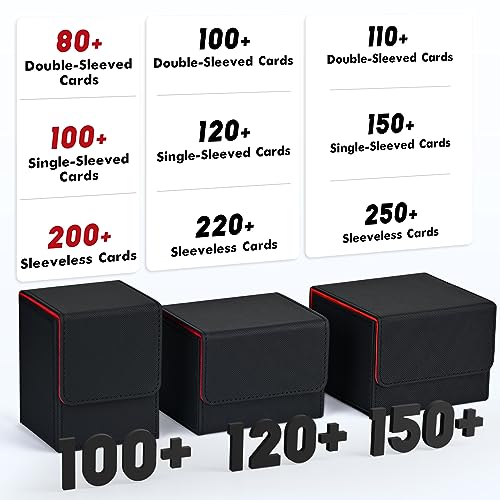 ZLCA Card Deck Box for Trading Cards, MTG YuGiOh Deck Case Holds 100+ Single Sleeved Cards, PU Leather Magnetic Card Storage Box Fits for TCG CCG Magic Game Cards (Black& Red) - color: A1-Black& Red, size: B-Vertical