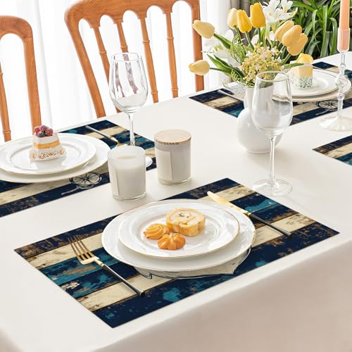 Nautical Placemats Set of 6, Coastal Anchor Place Mats, Rustic Beach Navy Blue Waterproof Washable Table Mats for Home Party Indoor Kitchen Dining Table Decoration 12x18 Inch - color: Anchor, size: Set of 6