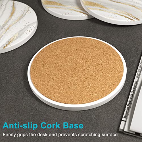 Coasters for Drinks, Set of 6 Cute Absorbent Ceramic Drink Coasters - color: Luxury White Gold Marble 03