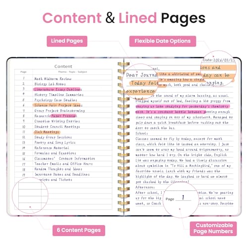 ZOTIA Lined Spiral Journal for Women, A5 Pretty Hardcover Notebook for Work, School & Office Writing, Aesthetic Writing Journal College Ruled, 140 Pages, 5.8" x 8.3", Pink Vortex - color: I-Pink Vortex