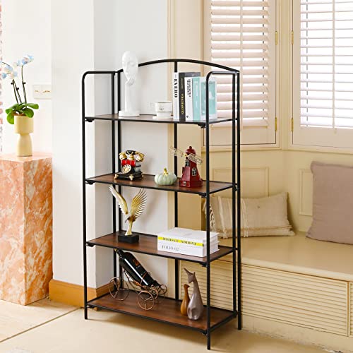 Crofy 4-Tier Wider Foldable Bookshelf, Black Frame & Walnut Shelves - color: Black Frame & Walnut Shelf, size: 4 Tier Wider