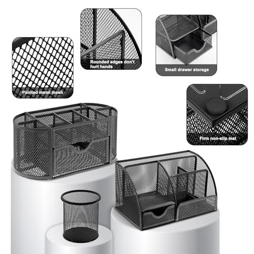 17 IN 1 Office Desk Organizer Set for Back to School Supplies Accessories - color: Black