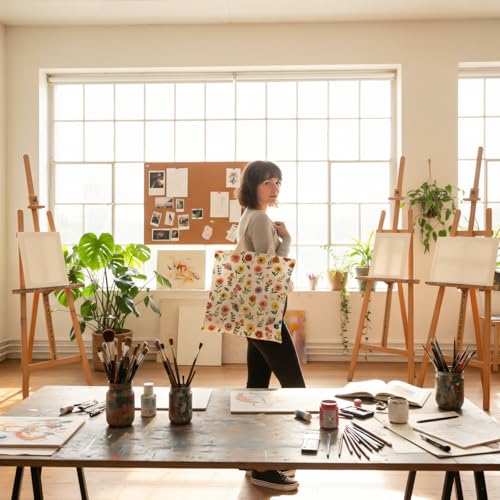 Louise Maelys Vintage Floral Canvas Tote Bag For Women with Zipper Pocket - style: Daisy Flower