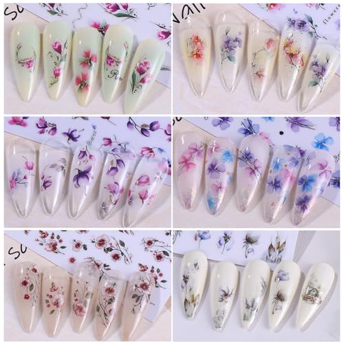 Ink Flower Nail Art Stickers 12 Sheets 3D Self-Adhesive Nail Decals with Tweezers Watercolor Floral Leaves Stickers Charming Blossom Flowers Designs Nail Art Supplies Manicure Accessories for Women - style: Watercolor Flower Styles