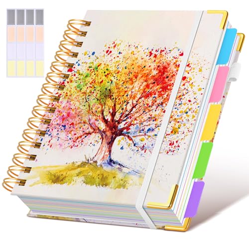 Hardcover Spiral Notebook journal with Removable Dividers Tabs, 300 Pages 5 Subject Notebook College Ruled, 100GMS Notebooks for Work School Note taking,Lined Journal for Women,A5 Colorful Tree of Life - color: Colorful Tree of Life, size: 6.2"x8.2"