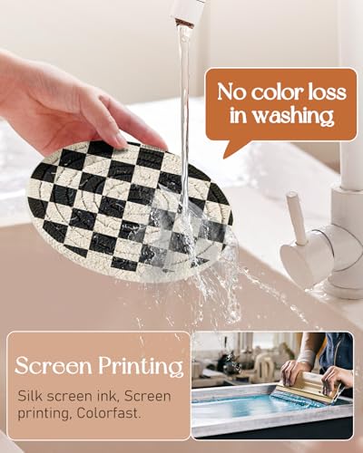 Absorbent Cup Coasters Set of 6 with Holder, Check Pattern - color: Check Pattern